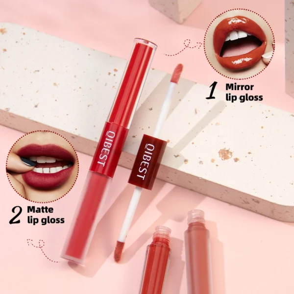 QIBEST Double Ended Matte Liquid Lipstick Sexy Red Lip Glaze Long Lasting 2 IN 1 Mirror Lip Gloss Tint Makeup Lipstick Cosmetics - Image 4