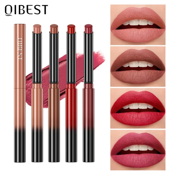 QIBEST 12 Color Matte Lipstick Pen Nude Red Brown Solid Lip Gloss Lip Tint Long Lasting Lipstick Pencil Moisturising Lip Makeup - Image 2
