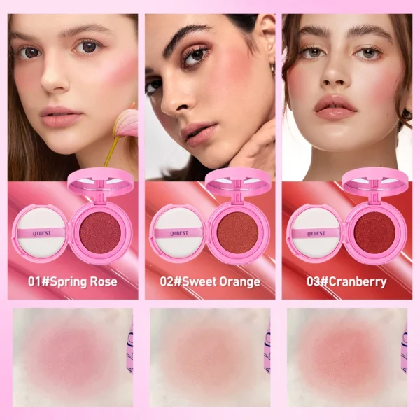 ⁦QIBEST Air cushion powder blusher Palette Long-lasting Natural Cheek Contour Tint Peach Pink Face Blusher Cosmetics Cheek Blush⁩ - الصورة ⁦5⁩