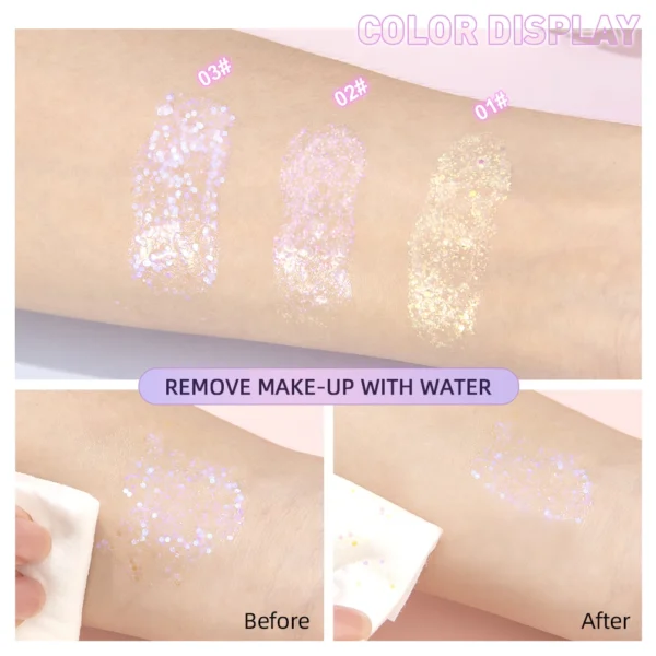QIBEST Eyeshadow Glitter Gel Cream Face Hair Body Nail Glitter Gel Heart Star Moon Loose Sequins Festival Makeup Decorations - 이미지 5