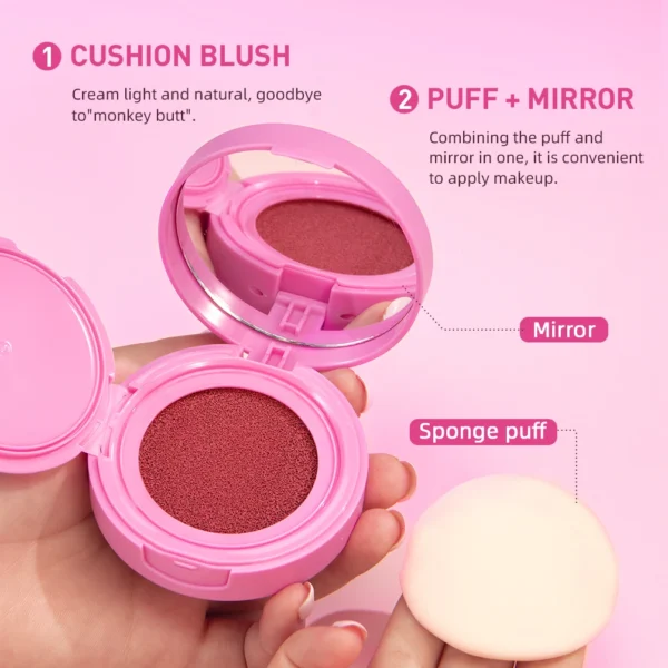 ⁦QIBEST Air cushion powder blusher Palette Long-lasting Natural Cheek Contour Tint Peach Pink Face Blusher Cosmetics Cheek Blush⁩ - الصورة ⁦2⁩