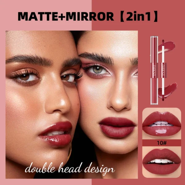 QIBEST Double Ended Matte Liquid Lipstick Sexy Red Lip Glaze Long Lasting 2 IN 1 Mirror Lip Gloss Tint Makeup Lipstick Cosmetics - Image 2