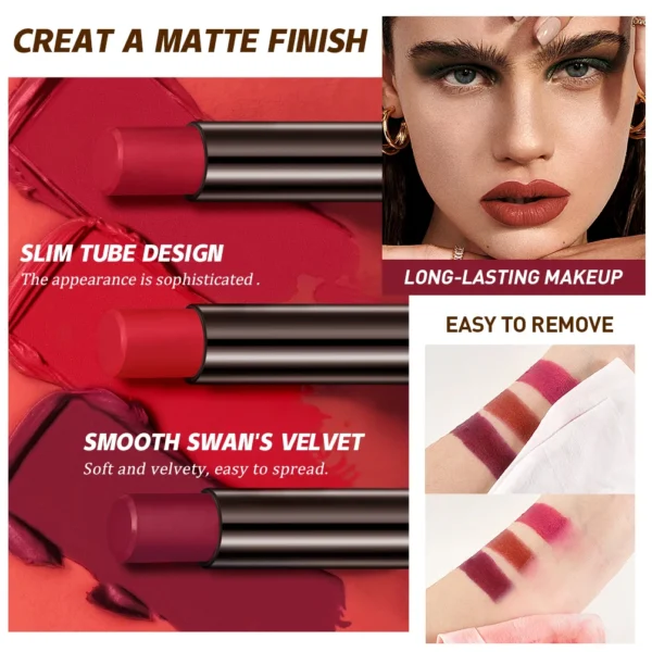 QIBEST 12 Color Matte Lipstick Pen Nude Red Brown Solid Lip Gloss Lip Tint Long Lasting Lipstick Pencil Moisturising Lip Makeup - Image 6