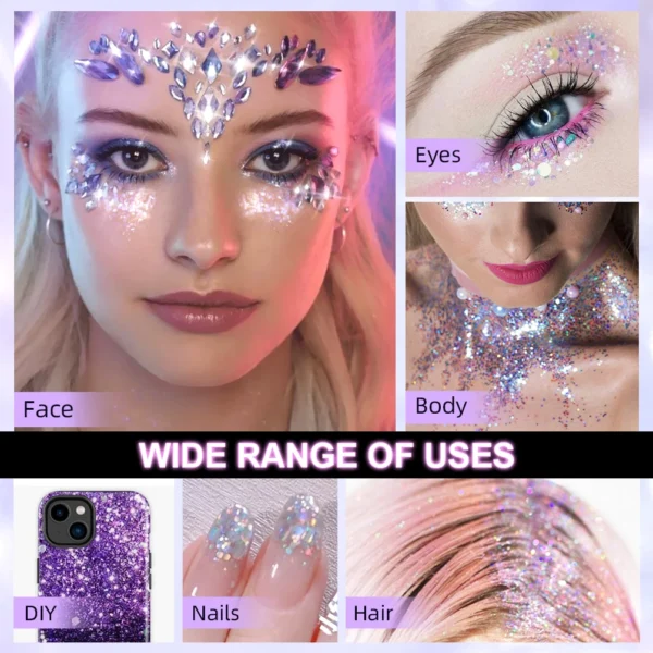 QIBEST Eyeshadow Glitter Gel Cream Face Hair Body Nail Glitter Gel Heart Star Moon Loose Sequins Festival Makeup Decorations - 이미지 3