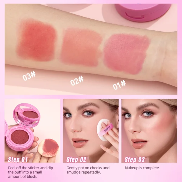 ⁦QIBEST Air cushion powder blusher Palette Long-lasting Natural Cheek Contour Tint Peach Pink Face Blusher Cosmetics Cheek Blush⁩ - الصورة ⁦4⁩