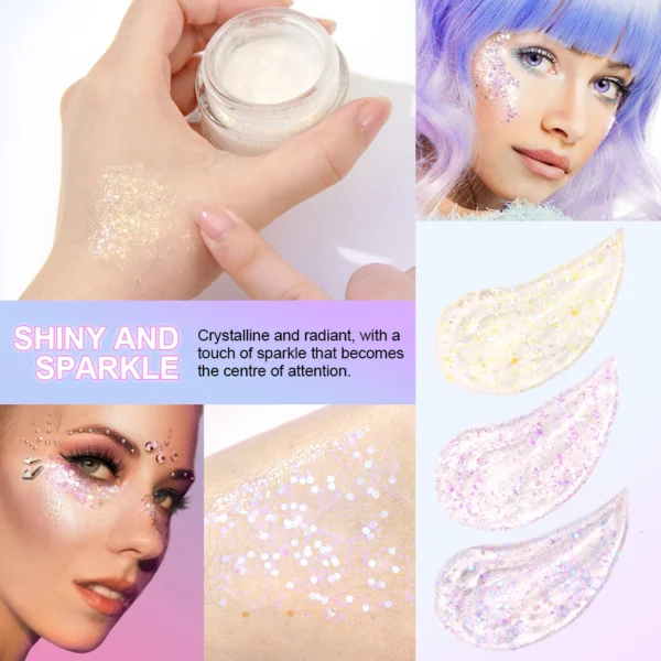QIBEST Eyeshadow Glitter Gel Cream Face Hair Body Nail Glitter Gel Heart Star Moon Loose Sequins Festival Makeup Decorations - 이미지 4