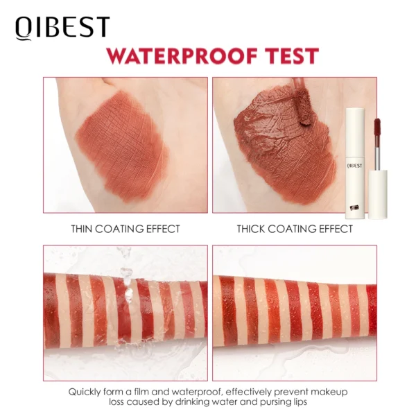 QIBEST Lip Gloss 8 Colors Nude Matte Chocolate Lipstick Waterproof Long Lasting Women Red Lip Tint Velvet Lip Glaze Cosmetics - 이미지 4