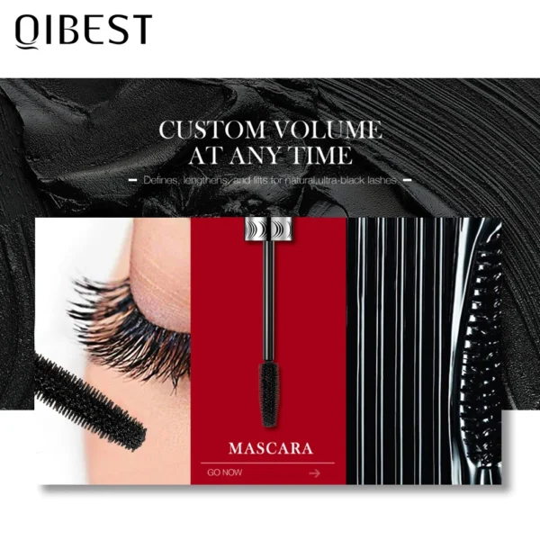 ⁦QIBEST Makeup Black Mascara 4D Curling Thick Mascara 4D Volume Eyelashes Make up Waterproof Lengthening Mascara Eyes Cosmetics⁩ - الصورة ⁦3⁩