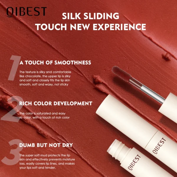 QIBEST Lip Gloss 8 Colors Nude Matte Chocolate Lipstick Waterproof Long Lasting Women Red Lip Tint Velvet Lip Glaze Cosmetics - 이미지 3