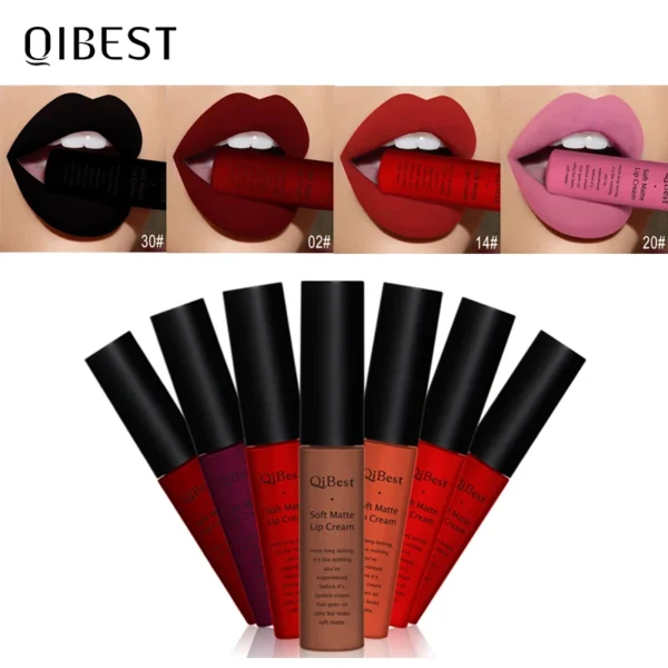 QIBEST Brand 34 Colors Waterproof Matte Nude Lipstick Lipkit Pigment Dark Red Black Long Lasting Lip Gloss Women Makeup Lipgloss - 이미지 4