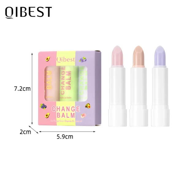 QIBEST 3 PCS Color Changing Lip Balm Sets Tinted Lipstick Moisturizing Lasting Lip Stain Nourishing Repair Lip Care Cosmetics - 이미지 6