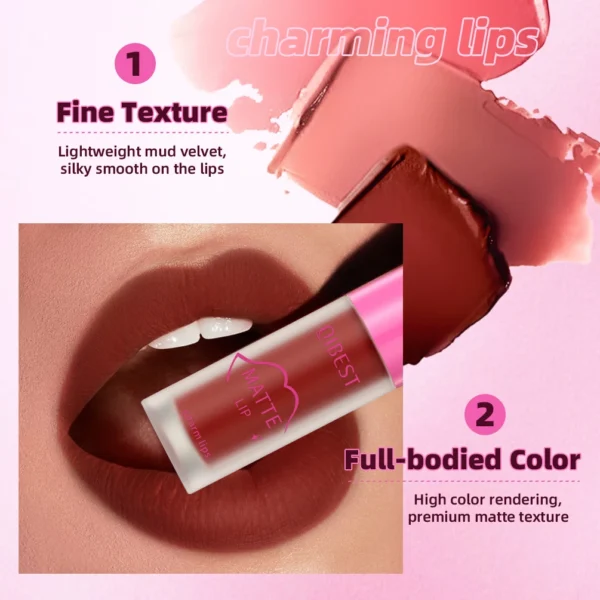 1PC Velvet Matte Lipstick Lip Gloss Light Red Liquid Lip Tint Cream Pigment Long Lasting Silky Texture Lip Cosmetics For Women - Image 4
