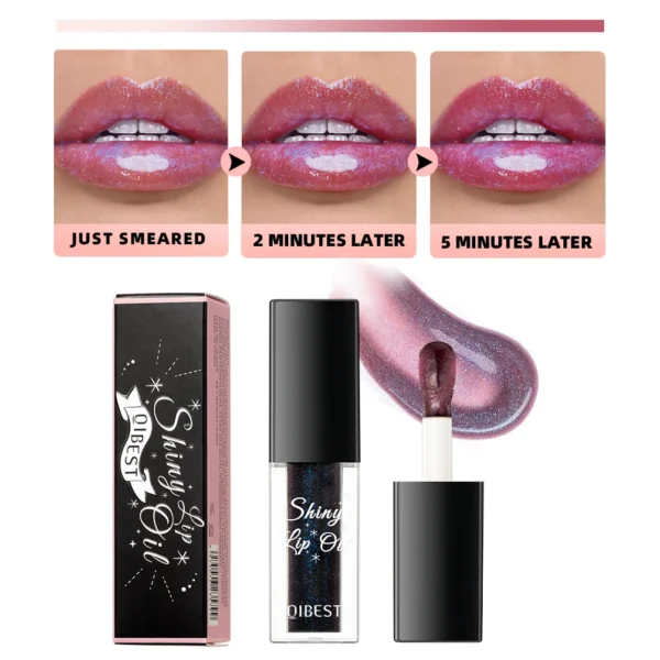 QIBEST Shimmer Lip Oil Black Color Changing Lipgloss Moisturizing Shiny Mirror Lip Gloss Oil Plumping Glitter Lip Makeup Tint - 이미지 6