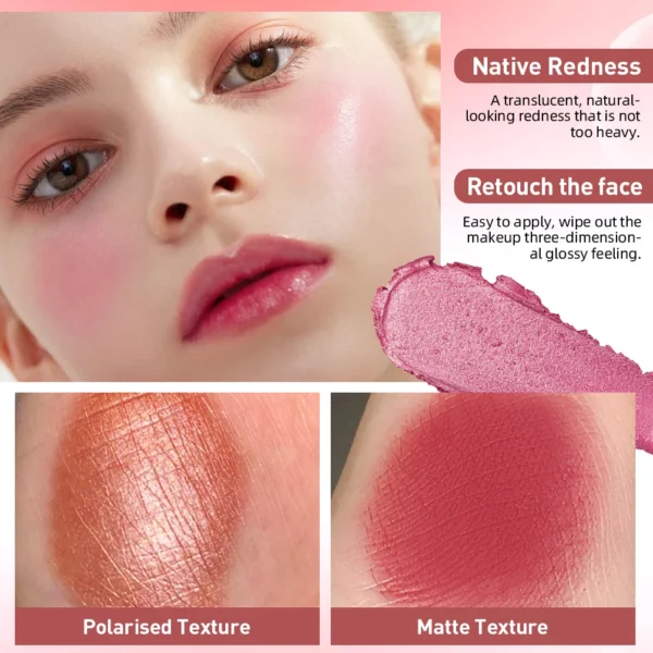 3-in-1 Cheek Blush Stick Lip Tinted Eyes Cheek Lips Brighten Cream Water-resistant Moisturizing Face Contouring Shadow Blusher - 이미지 5