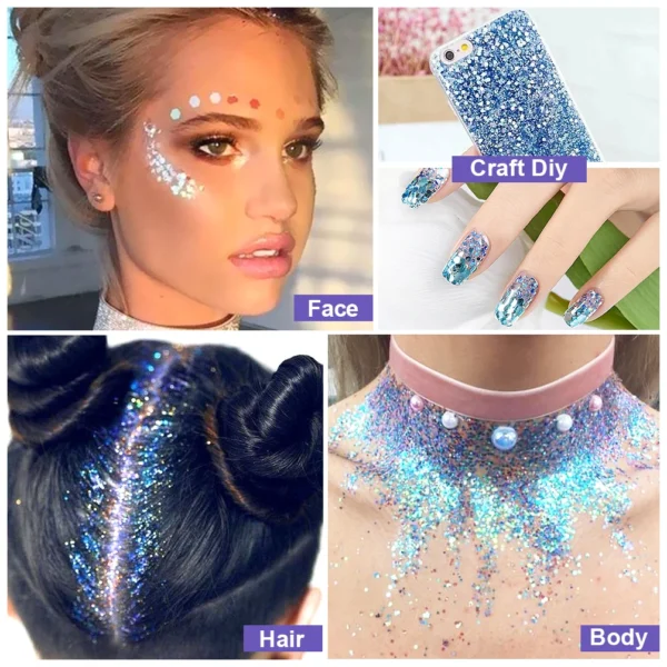 QIBEST Eye Glitter Nail Hair Face Body Glitter Gel Art Flash Heart Loose Sequin Cream Festival Glitter Decoration Party Festival - 이미지 2