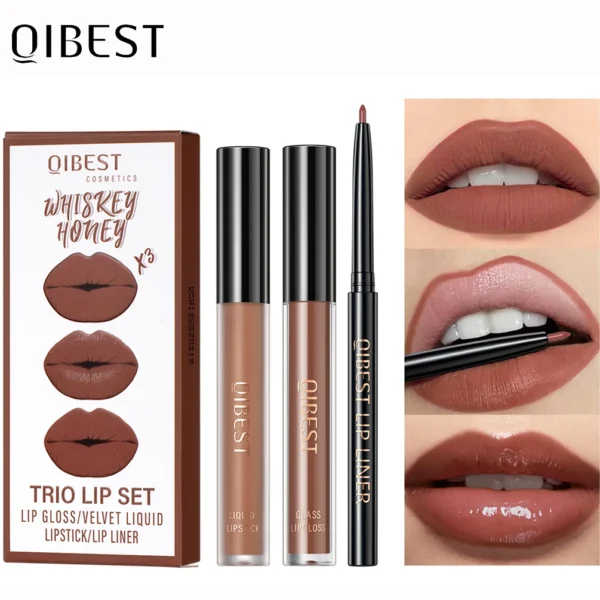 3pcs/set Lip Liner Pencil Nude Lip Gloss Combination Makeup Liquid Lipstick Waterproof Sexy Red Lip Contour Tint Kit Cosmetics