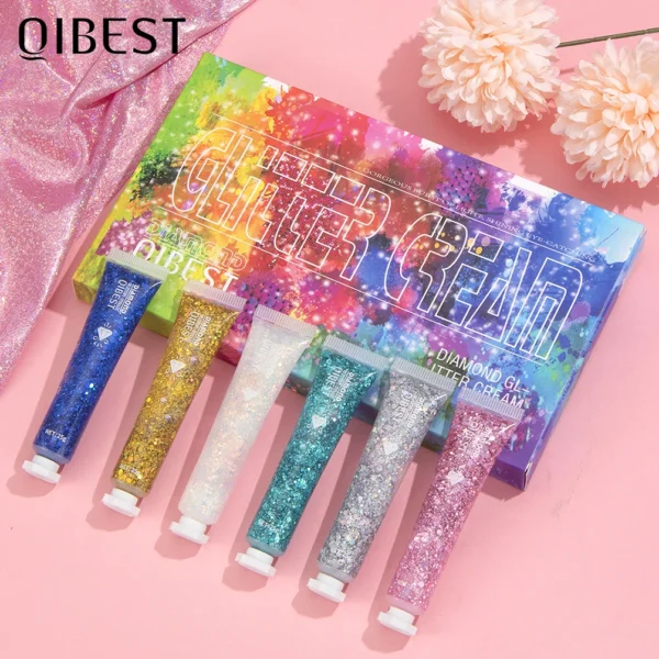 QIBEST Eye Glitter Nail Hair Face Body Glitter Gel Art Flash Heart Loose Sequin Cream Festival Glitter Decoration Party Festival