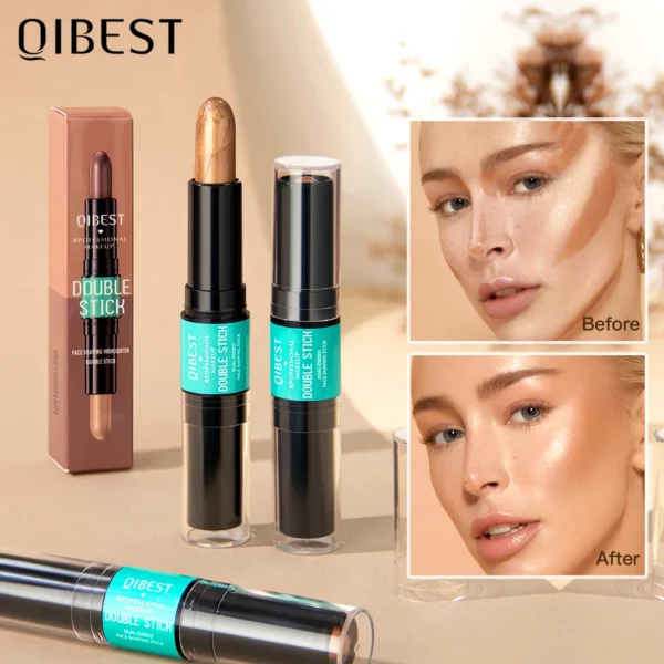 QIBEST Double Head Highlighter Contourining Stick Creamy Shadow Corrector Concealer 2 In 1 Contour Pencil Bronzer Stick Makeup – Image 3