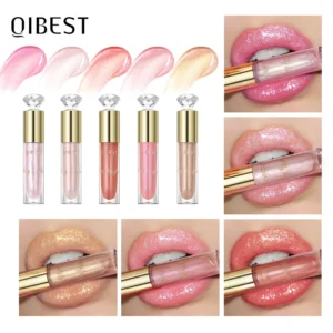 QIBEST Glitter Lip Glaze Shimmer Diamond Lip Gloss Long Lasting Liquid Lipstick Makeup Lip Oil Tint Moisturizing Lips Makeup