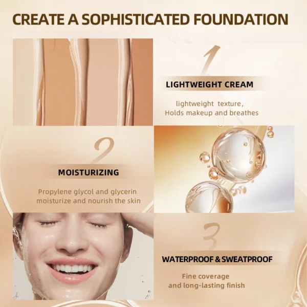 ⁦QIBEST Liquid Foundation Long-Lasting Waterproof Face Base Cream High Coverage Contour Concealer Moisturizing Makeup For Face⁩ - الصورة ⁦4⁩