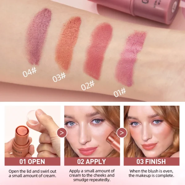 3-in-1 Cheek Blush Stick Lip Tinted Eyes Cheek Lips Brighten Cream Water-resistant Moisturizing Face Contouring Shadow Blusher - 이미지 6