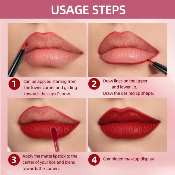 QIBEST 2 In 1 Matte Lipliner Lipstick Waterproof Long Lasting Liquid Lipstick Non-stick Cup Lip Glaze Makeup Lipgloss Cosmetics - 이미지 5