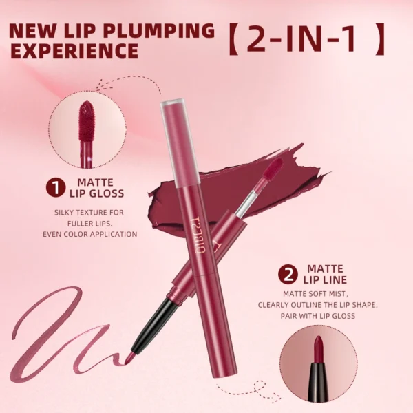 QIBEST 2 In 1 Matte Lipliner Lipstick Waterproof Long Lasting Liquid Lipstick Non-stick Cup Lip Glaze Makeup Lipgloss Cosmetics - 이미지 3