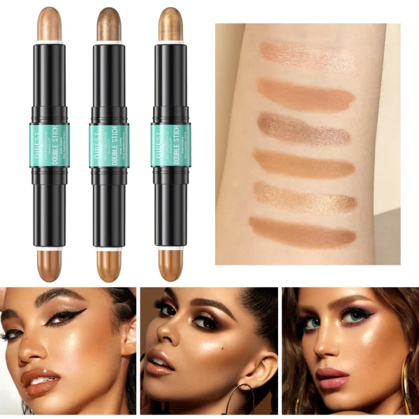 QIBEST Double Head Highlighter Contourining Stick Creamy Shadow Corrector Concealer 2 In 1 Contour Pencil Bronzer Stick Makeup – Image 2