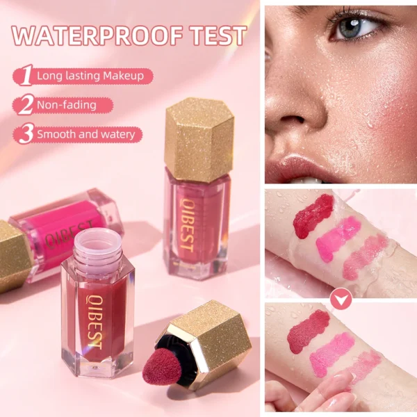 Liquid Blush Facial Nourishing Blush Gel Cream Waterproof Multi-purpose Eyes&lips Makeup Blush Stick Cheek Cosmetics with Sponge - 이미지 3