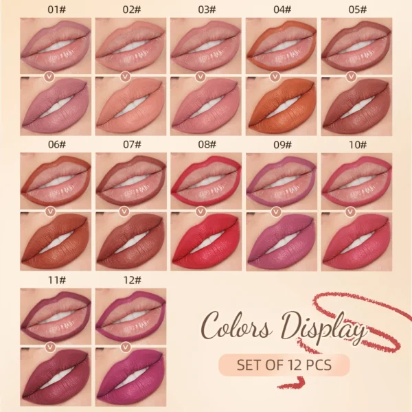 12pcs Lip Liner Pencil Set Matte Nude Contour Lipliner Pencil Lipstick Waterproof Long Lasting Lipstick Pen Lip Tint Cosmetics – Image 4