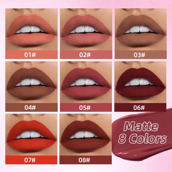 1PC Velvet Matte Lipstick Lip Gloss Light Red Liquid Lip Tint Cream Pigment Long Lasting Silky Texture Lip Cosmetics For Women - Image 3