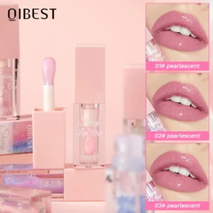 QIBEST Glitter Pearlescent Lip Gloss Oil Moisturizing Color Changing Mirror Lip Oil Makeup Lasting Lip Tint Plumper Cosmetics