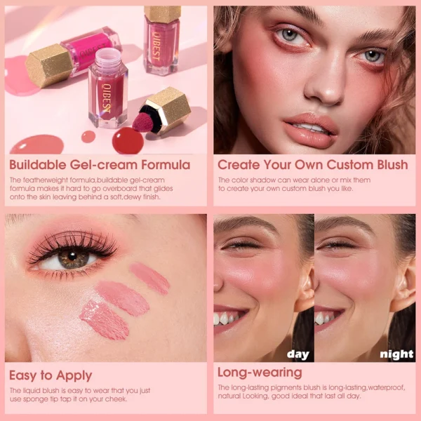 Liquid Blush Facial Nourishing Blush Gel Cream Waterproof Multi-purpose Eyes&lips Makeup Blush Stick Cheek Cosmetics with Sponge - 이미지 2