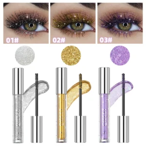 QIBEST Colorful Eyelash Mascara Silk Fiber Volume Curling Lengthening EyeLashes Extension Diamond Glitter Mascara Eyes Makeup