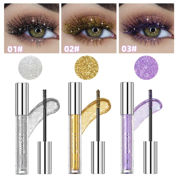 QIBEST Colorful Eyelash Mascara Silk Fiber Volume Curling Lengthening EyeLashes Extension Diamond Glitter Mascara Eyes Makeup