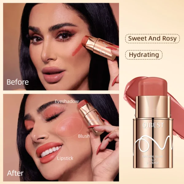 QIBEST Lipstick Blush Stick 3-in-1 Eyes Cheek and Lip Tint Buildable Long Lasting Lightweight Cream Multi Stick Makeup for Women - Image 3