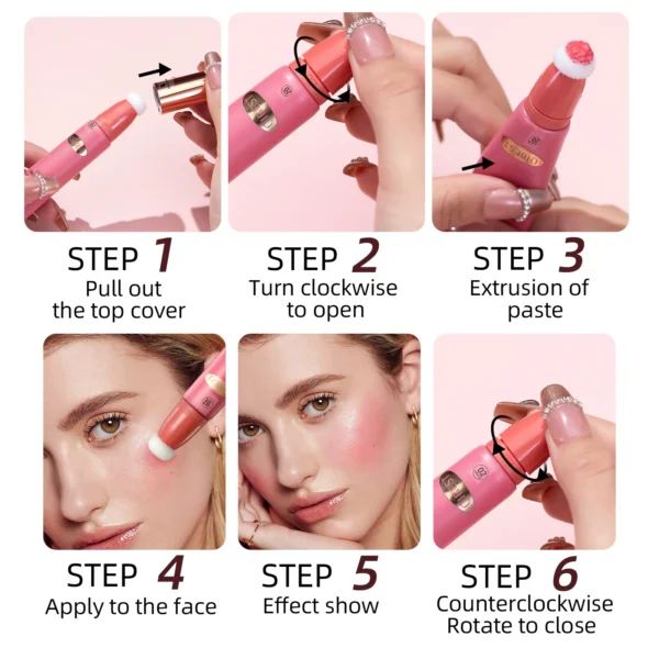 QIBEST Face Blusher Peach Cream Makeup Blush Palette Cheek Contour Blush Cosmetics Blusher Cream Korean Makeup Rouge Tint Blush - 이미지 6