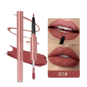 QIBEST 2 In 1 Matte Lipliner Lipstick Waterproof Long Lasting Liquid Lipstick Non-stick Cup Lip Glaze Makeup Lipgloss Cosmetics