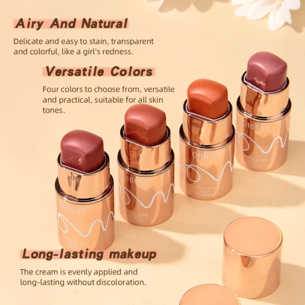 QIBEST Lipstick Blush Stick 3-in-1 Eyes Cheek and Lip Tint Buildable Long Lasting Lightweight Cream Multi Stick Makeup for Women - Image 5
