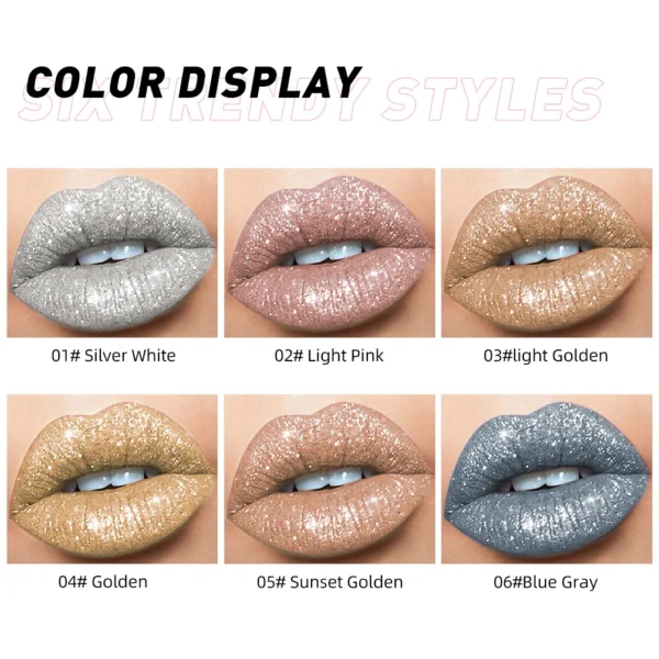 QIBEST shimmer lip gloss beauty girl diamond glitter lip tint waterproof long lasting 6 colors gray flash liquid lipstick makeup - 이미지 2