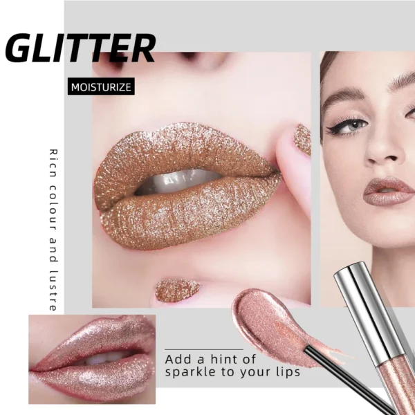 QIBEST Diamond Liquid Lipstick Lip Tint 6 Colors Moisturizing Long-Lasting Makeup Gray Sparkling Waterproof Lip Gloss Cosmetics - 이미지 5