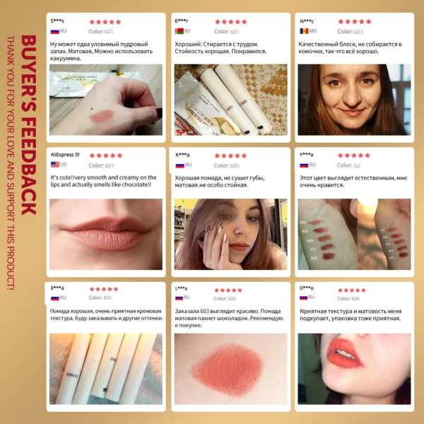 QIBEST Lip Gloss 8 Colors Nude Matte Chocolate Lipstick Waterproof Long Lasting Women Red Lip Tint Velvet Lip Glaze Cosmetics - 이미지 6