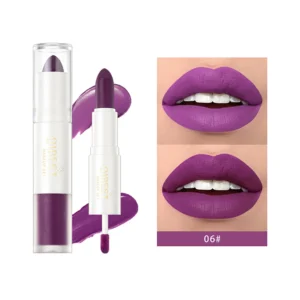 QIBEST Double Ended Matte Liquid Lipstick 2 In 1 Lip Gloss Moisturizing Long Lasting Purple Tint Lip Stain Makeup For Women