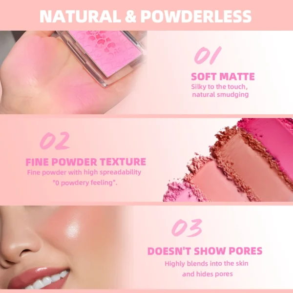 QIBEST 4 Colors Natural Matte Blush Powder Nourishing Long-Lasting Face Blusher Peach Cream Cheek Tint Rouge Makeup Cosmetics - 이미지 4