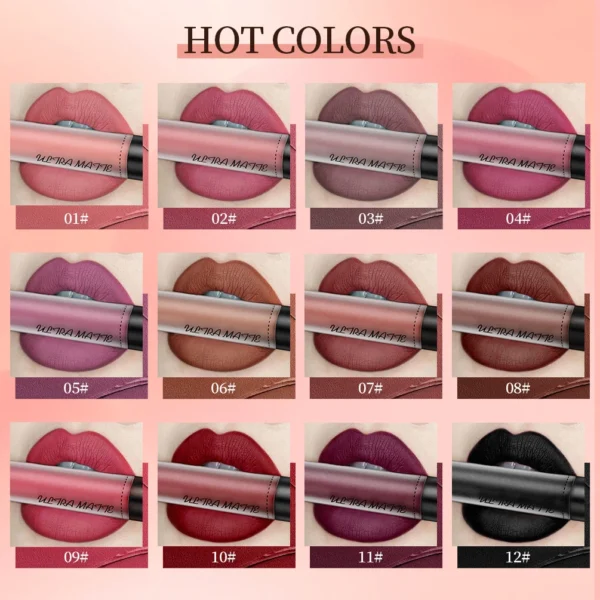 QIBEST Lip Gloss Matte Lipstick Long Lasting Waterproof Black Purple Liquid Lipstick High Quality Professional Lip Tint Makeup - 이미지 2