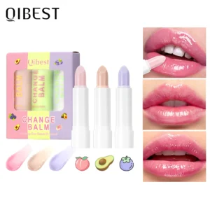 QIBEST 3 PCS Color Changing Lip Balm Sets Tinted Lipstick Moisturizing Lasting Lip Stain Nourishing Repair Lip Care Cosmetics