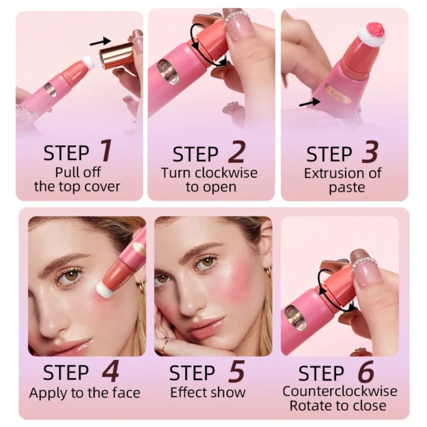 QIBEST Liquid Blusher Contour with Cushion Applicator Velvet Face Blush Pigment Lasting Cream Cheek Tint Peach Blush Makeup - 이미지 6