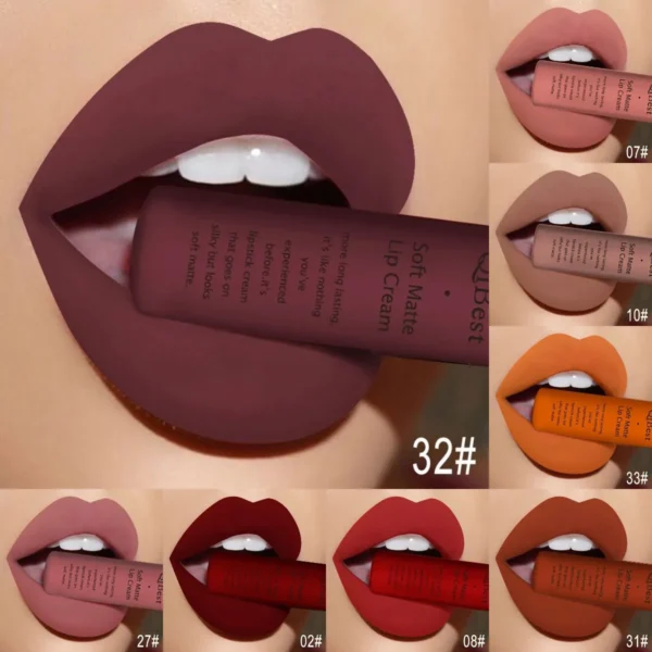 QIBEST Brand 34 Colors Waterproof Matte Nude Lipstick Lipkit Pigment Dark Red Black Long Lasting Lip Gloss Women Makeup Lipgloss - 이미지 2