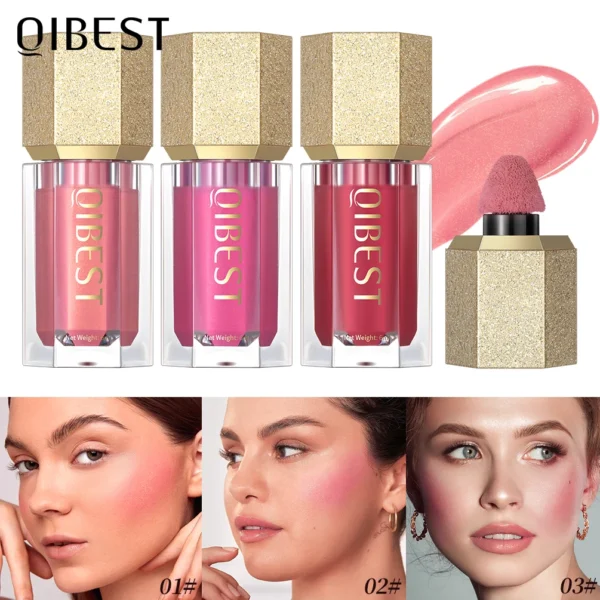 Liquid Blush Facial Nourishing Blush Gel Cream Waterproof Multi-purpose Eyes&lips Makeup Blush Stick Cheek Cosmetics with Sponge