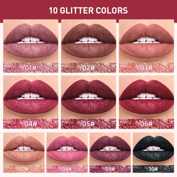 QIBEST 10 Colors Matte Shiny Glitter Liquid Lipstick Shiny Lip Gloss Diamond Waterproof Long Lasting Lipgloss Women Lips Makeup - 이미지 2